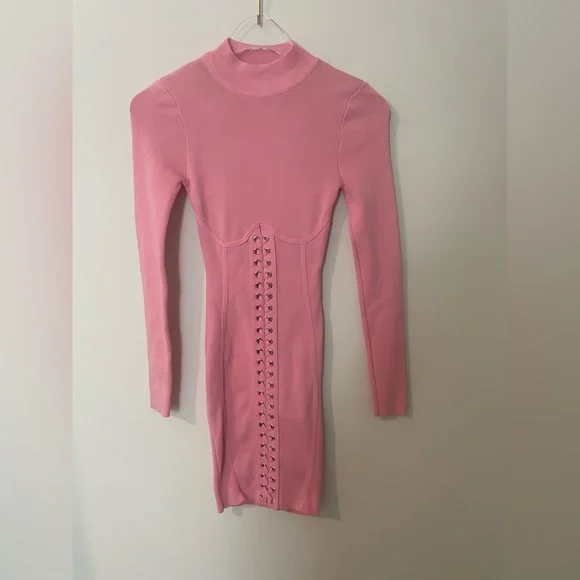 Fashion Nova Barbie Pink Knit Dress Mock Neck - Picture 4 of 11